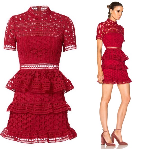 Self Portrait Red Star High Neck Guipure Lace Paneled Mini Dress Size 4 NWT - Picture 2 of 14